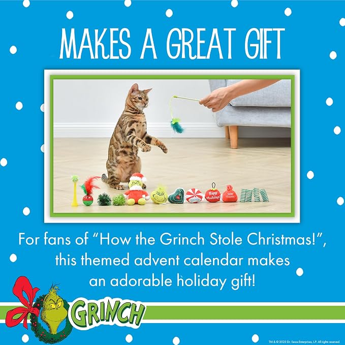 Dr. Seuss for Pets How the Grinch Stole Christmas Cat Advent Box with 12 Surprise Toys and Accessories Cat Stocking Stuffers, Cat Christmas Gifts, Christmas Gifts for Cats