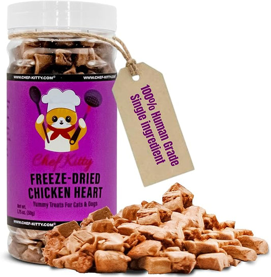Chicken Hearts for Dogs | Cat Treats Freeze Dried, 100% Human Grade, Single Ingredient | High Protein Cat & Dog Food Toppers | No additives or Preservatives | Inspected & Tested in USA | 1.4 oz.