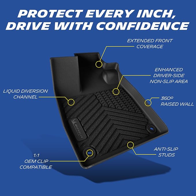 Michelin Vehicle Mats, Premier Series All-Weather TPE Custom Fit Liner for Honda Pilot 2023-2026 7 & 8 Seats, Floor Mats(4 Piece)