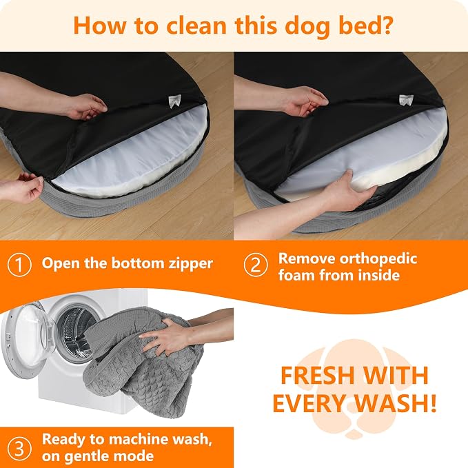 Dwanton Orthopedic Dog Bed for Medium Dogs with Gel Memory Foam, Waterproof Dog Sofa, Washable Pet Bed with Four Sided Bolster Cushion, Removable Cover & Non-Slip Bottom, 36", Plush-Medium Grey