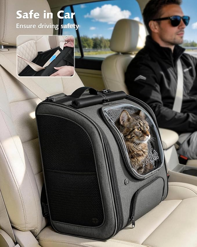 Pecute Cat Backpack Carrier,Large Space Cat Bubble Backpack,Ergonomic,Gray | XXL,Sunshade Curtain,Transparent Window,Safety Rope,Sturdy,Large Mesh on Both Side for Breathability,Suitable for Outdoor,Vet