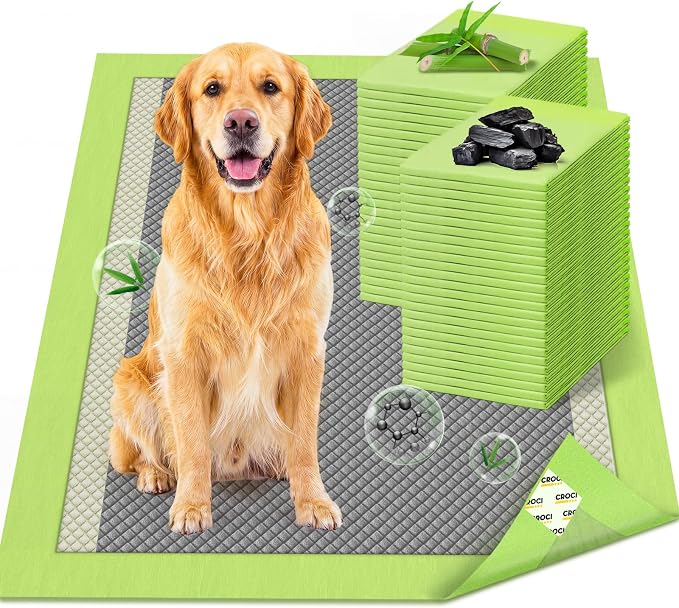 CROCI Charcoal Puppy Pads with Adhesive Tabs 2X Odor Control 28x34in 40Ct | Super Absorbent Pee Pads for Dogs, Quick-Dry Surface, Unscented, Renewable Bamboo Material, Disposable