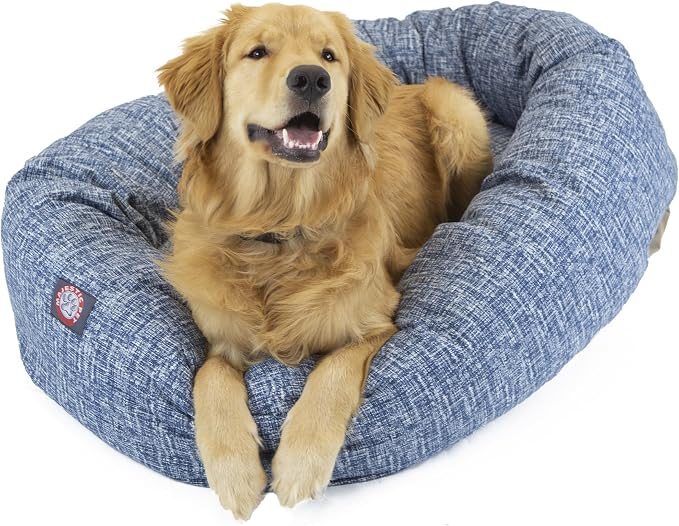 Majestic Pet Bagel Calming Dog Bed, 24 Inch Small, Round, Washable, Blue | Cozy Soft Fluffy Donut Pet Bed with Spine Support for Head Rest – Anti-Anxiety Comfort for Puppies & Dogs, 24x19x7 Inches