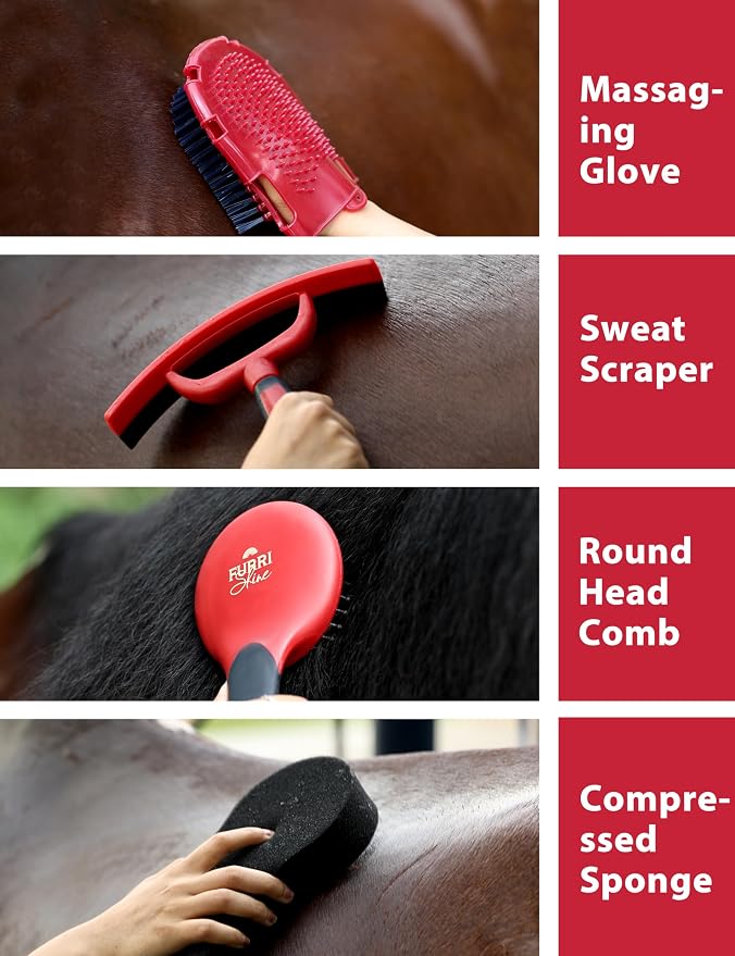 11-Piece Horse Grooming Kit with Waterproof Tote Shadowberry | 10 coordinated horse grooming tools with comfort-grip designs and a spacious waterproof tote for complete horse grooming