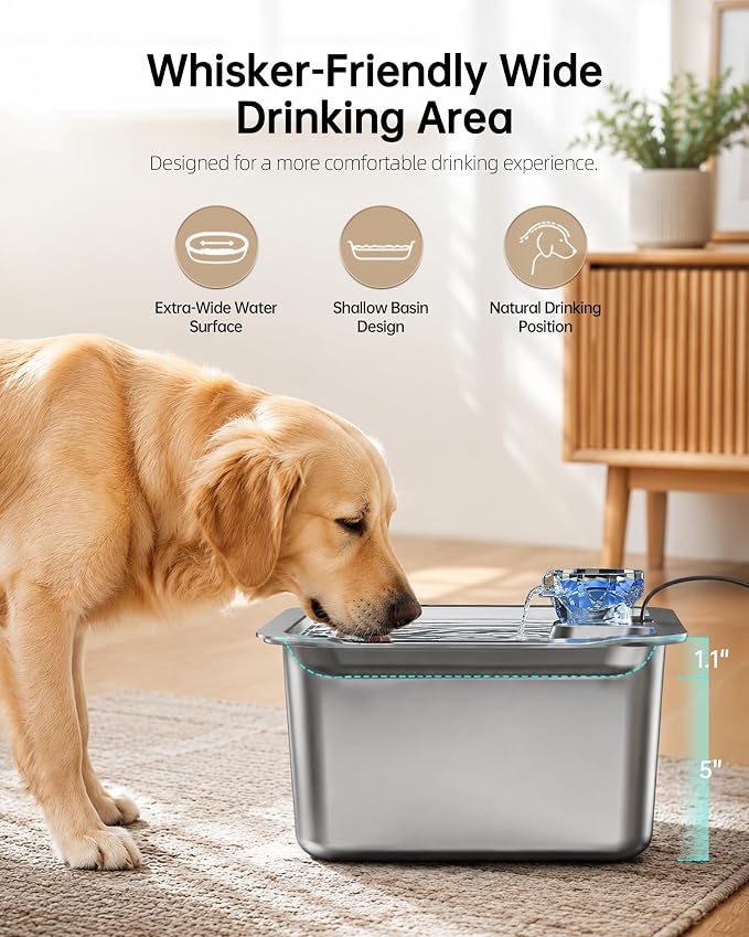3 Gallon Large Dog Water Fountain, Stainless Steel Pet Water Fountain for Large Dogs, Automatic Big Dog Water Bowl Dispenser Drinking with 4 Filters, Easy to Clean, Quiet Pump