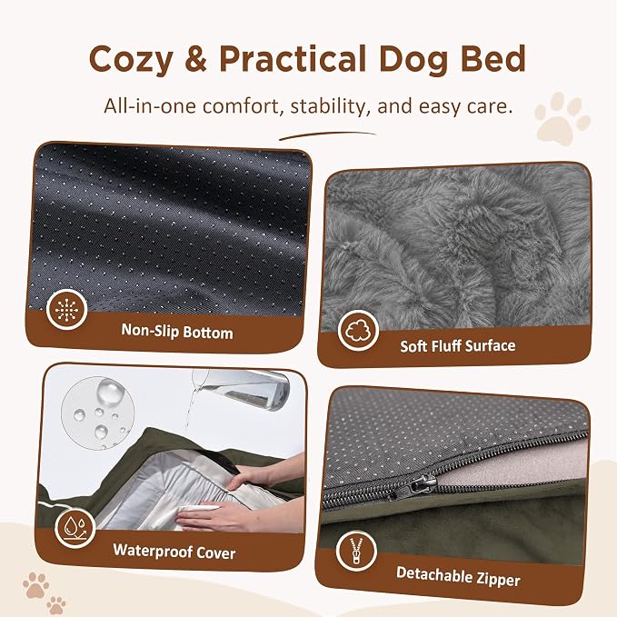 Comfort Expression Waterproof Orthopedic Dog Beds for Large Sized Dog | Supportive Egg Crate Foam Large Pet Bed with Removable Bolsters, Dog Couch with Washable Cover & Non-Slip Bottom, 38x25 Inch