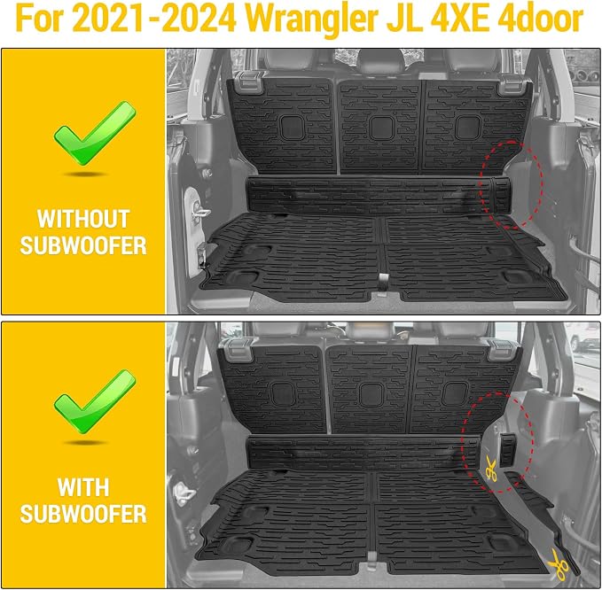 Cargo Mats for 2021-2024 2025 Jeep Wrangler JL 4XE Only,Floor Liners with Trunk Mat Backrest Mat All Weather TPE Protector Rear Floor Trunk Liners for 21-25 Wrangler JL 4XE 4 Door Accessories