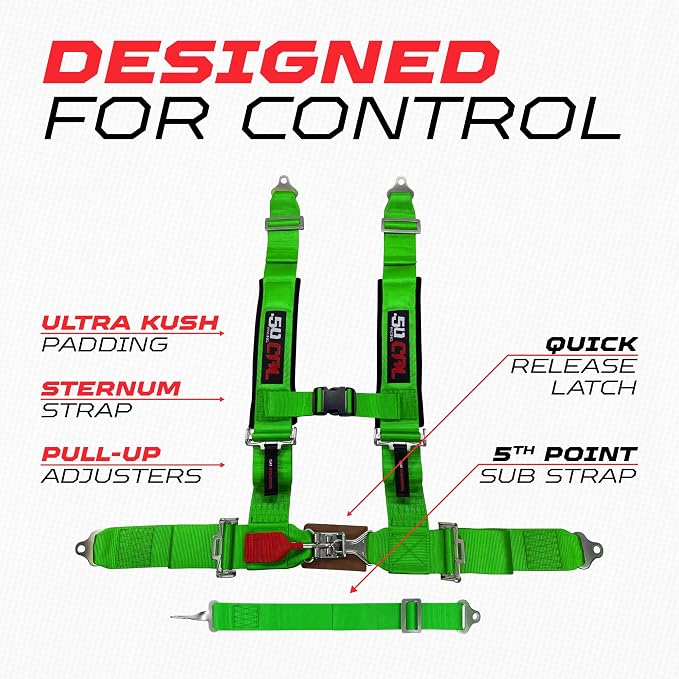 1pc Green 5 Point Harness for Bucket Seat, Latch Release, 9 Color Options, Racing Harness 5 point, Race Car, UTV, RZR [6001A1]