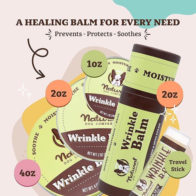 Natural Dog Company Wrinkle Balm for Dogs – Dog Wrinkle Balm for Skin Folds, Facial Creases & Wrinkles, Lick-Safe Wrinkle Cream for Bulldogs, Pugs & Bully Breeds, Daily Skin Care, 4 oz Tin