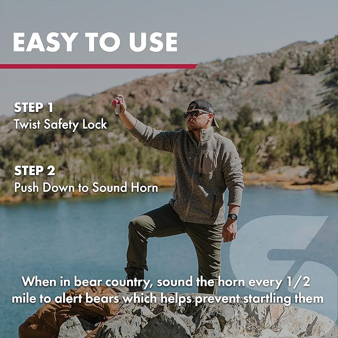 Sabre Frontiersman MAX 9.2 oz. Bear & Mountain Lion Attack Deterrent, Up to 40 ft Range, Contains 2% Major Capsaicinoids + Frontiersman Bear Horn (FBH-LT-AMZ) Kit, Glow-in-The-Dark Safety