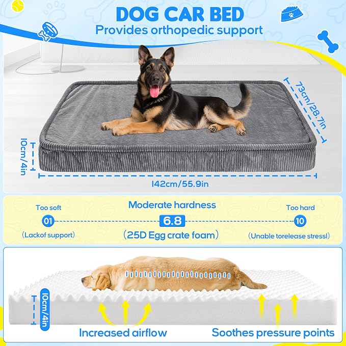 Loiion Dog Car Bed, Non-Slip Backseat Extender Pet Mat 50"x24.6"x4" | Removable, Washable Dog Bed With Waterproof Liner Protects Car Seats, Anti-Slip Travel Bed For Dogs