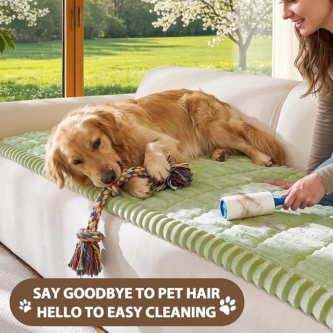 FUANGUI 2 Pack Waterproof Couch Cover for Dogs Pets Sofa Protector | Non-Slip Washable Fuzzy Soft Sofa Slipcover for 2 PCS L Shaped Sofa Pet Friendly, 27.6" x 59.1"+27.6" x 70.9", Grass Green