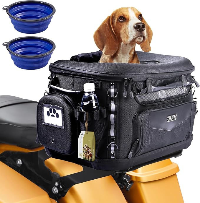 Motorcycle Dog Carrier, Portable Pet Carrier Pet Travel Bag Cat Carrier Crate for Harley Street Glide Road King Touring TrikeTriumph Tiger 900 BMW F650GS (Black)
