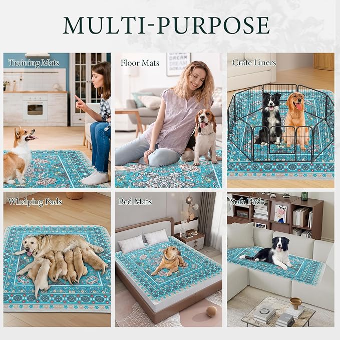 Homimp Washable Pee Pads for Dogs, Extra Large Reusable Puppy Pads Waterproof, Absorbent and Leakproof Dog Pee Pads, Non Slip Puppy Training Pads, Pet Mat for Floor,Crate,Couch,Whelping, Blue,36"x72"