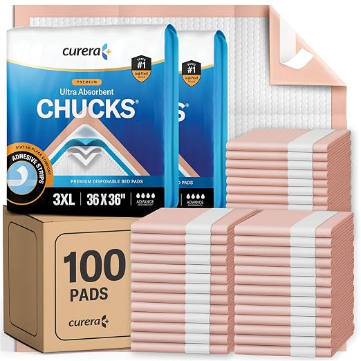 Chucks Premium Disposable Underpads 36”x36” [100-Count] Ultra Absorbent Chux Incontinence Bed Pads Disposable Adult with Adhesive Tape, Pee Pads Pet Training Pads XXXL 36x36 Bulk Pack