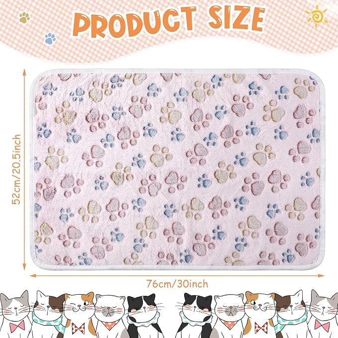 Tatuo 4 Pack Fleece Dog Blankets for Puppy Cats Multi-Size Sleep Mat for Pet Guinea Pig Soft Washable Warm Crate Bed Puppy Teething Toys Print Pattern Blanket Indoor(Beige,30 x 20.5 Inch,Paw)