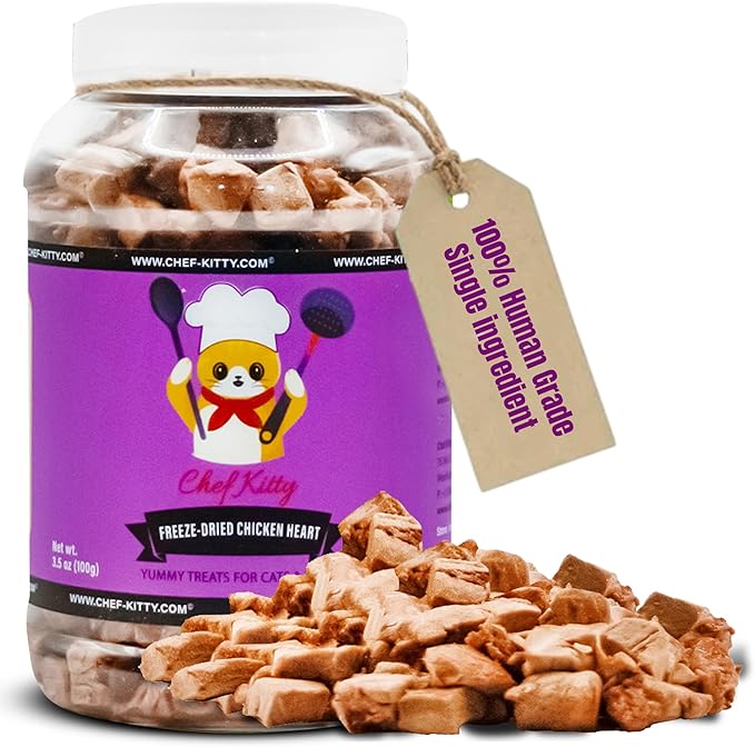 Chicken Hearts for Dogs | Cat Treats Freeze Dried, 100% Human Grade, Single Ingredient | High Protein Cat & Dog Food Toppers | No additives or Preservatives | Inspected & Tested in USA | 2.6 oz.