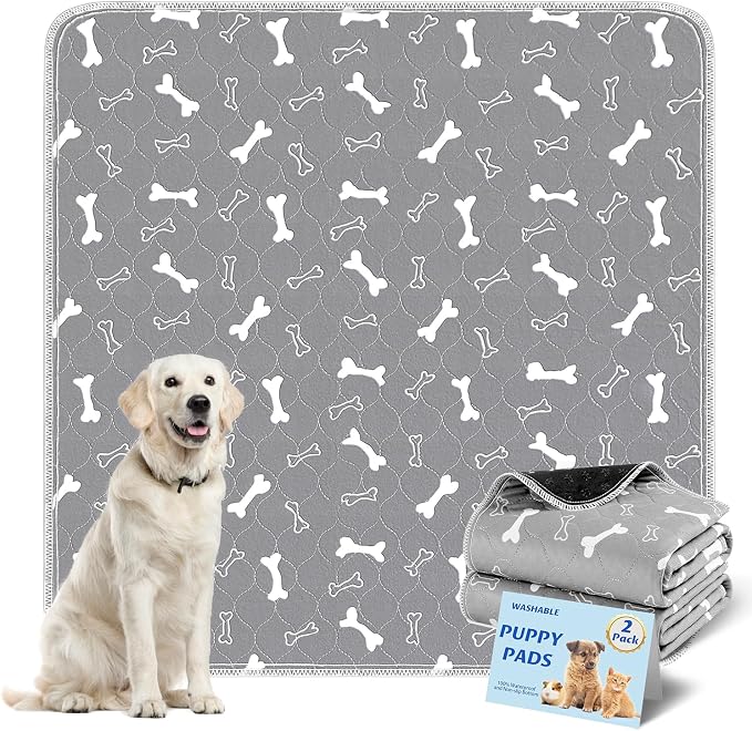 Washable Pee Pad for Dogs, 2 Pack Extra Large Puppy Pads, 54"x54" | Super Absorbent, Waterproof & Leakproof, Non-Slip Bottom, Machine Washable, For Floors, Beds, Couches, Crates, Carpets, Cars
