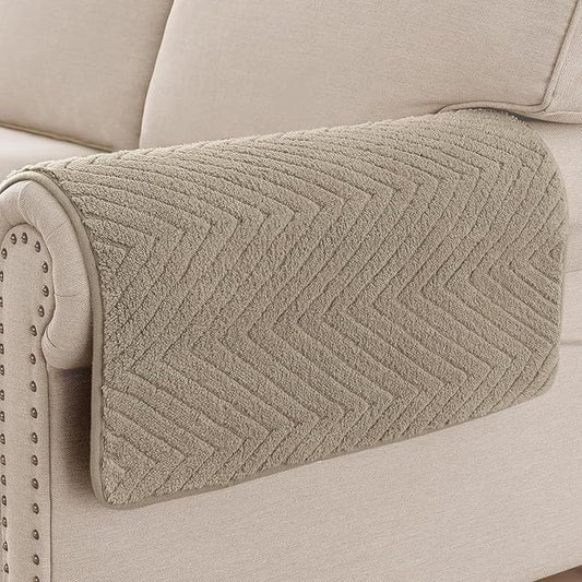Turquoize Waterproof Couch Armrest Covers for Sofa Non-Slip Fuzzy Couch Arm Covers Set of 2 Washable Thick Soft Recliner Chair Arm Cover Protector Cover (Khaki, 23" x 23" 2 Pack)