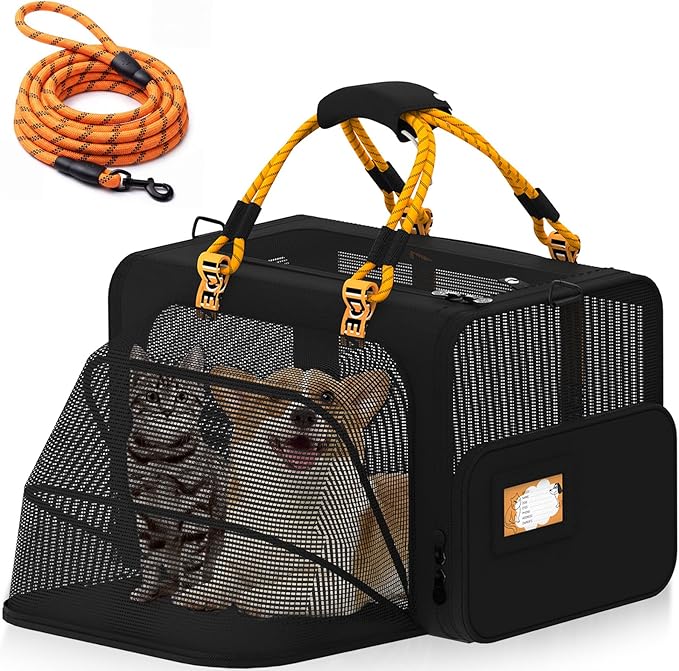 PAWZIDEA Expandable Large Pet Carrier, Soft-Sided 2–4 Cats Carrier Up 55lbs | 24"×16"×16" Collapsible Small to Medium Dog Carrier Travle Bag, Portable Dog Crate for Car Travel, Breathable, Storage Pocket