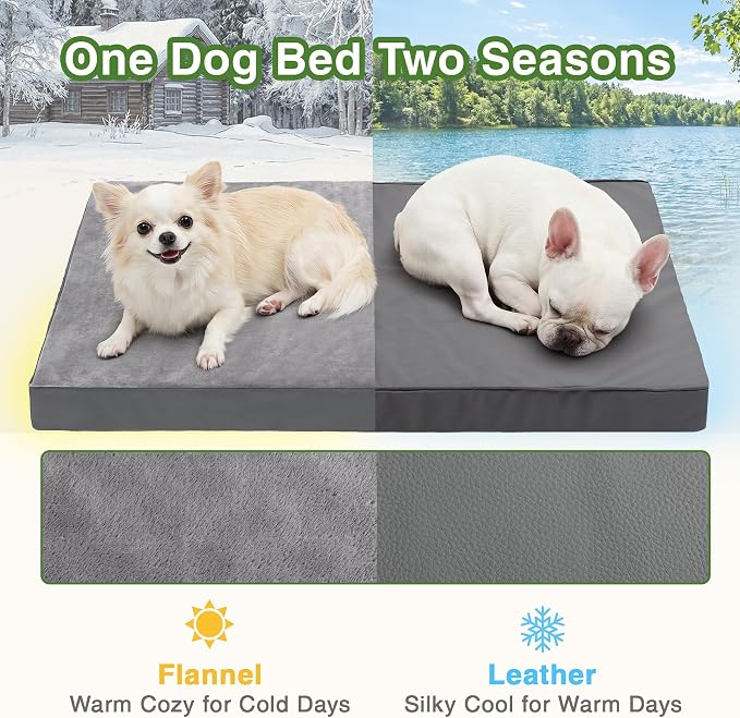 Waterproof Small Dog Bed Crate Pad 24", Washable Puppy Bed Orthopedic Gray | Outdoor Pet Bed Foam, Reversible Durable Faux Leather & Flannel, Removable Cover, Cat Mat, Anti-Slip Kennel Pad 23"x17"