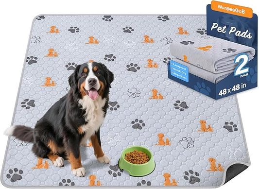 WanpeeGoo Washable Pee Pads for Dogs, 2 Pack Absorbent Reusable Training Dog Pads Pet Puppy Pads, Non-Slip Potty Pads for Whelping, Playpen, Crate, Bed, Orange, 48"x48"