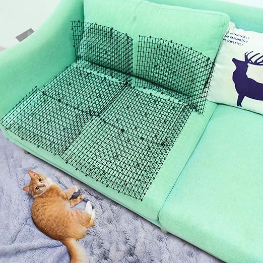 Pomeat 10 PCS Scat Mat for Cats Indoor 16" x 12" with Spikes Sprickle, Digging Deterrent for Dogs, Outdoor for Garden and Fence with 7 Staples