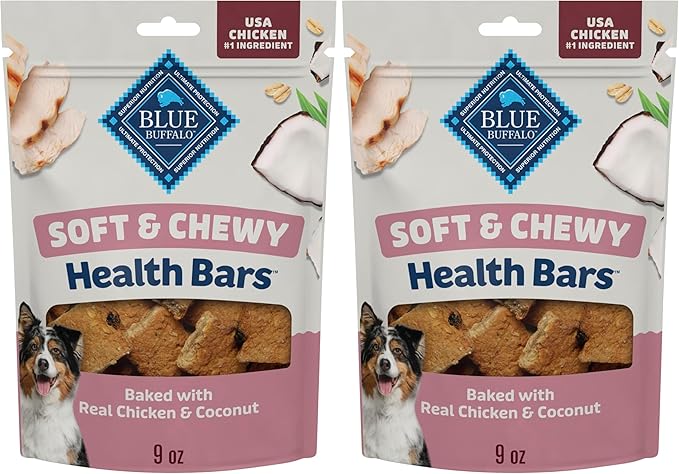 Blue Buffalo Soft & Chewy Health Bars, Baked with Real Chicken & Coconut, Natural Dog Treats Mineral-Enhanced for Flavor, 9 oz. Bag (Pack of 2)