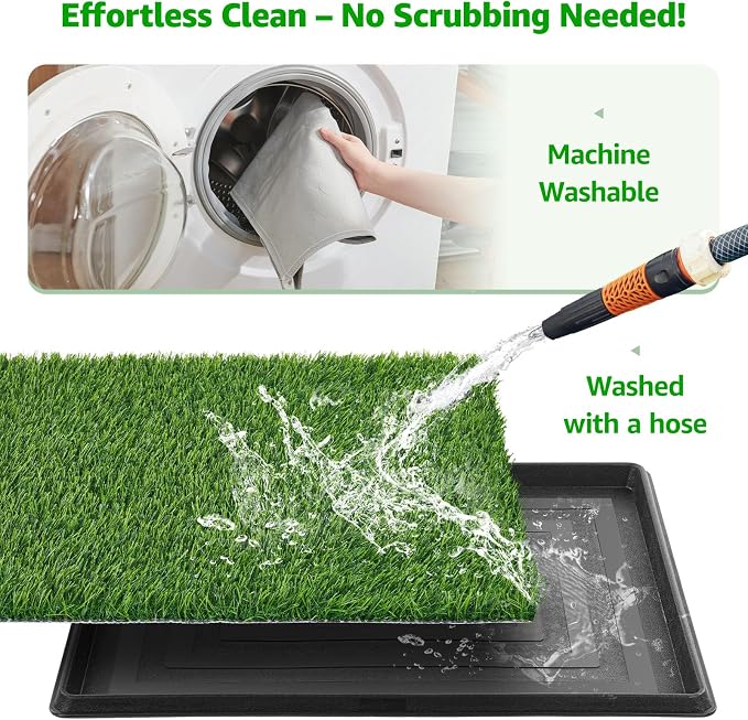 Portable Dog Grass Pad with Tray 35"x23", for Indoor Outdoor Potty Training | Dog Litter Box, Easy to Clean, Pet Loo, Artificial Grass Patch, Washable Pee Pad, Ideal for Patio Balcony Apartment