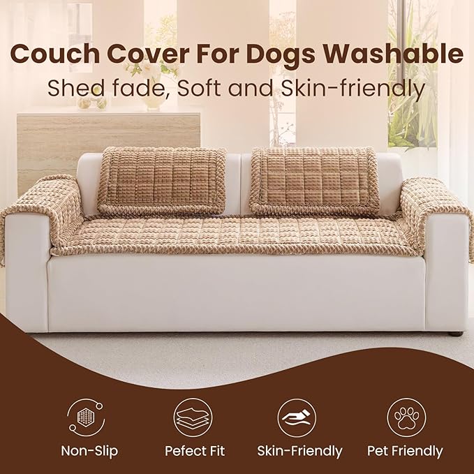 Couch Cover for Dogs Washable, Non Slip Couch Covers for Sofa Pet Friendly, Couch Cushion Covers for Dog, Thick, Soft for Sofa Protector (Camel, 27.6" x 47.2"/70 x 120cm)