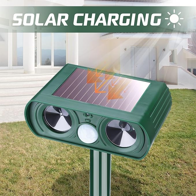 4 Pack Solar Ultrasonic Animal Repellent Outdoor Deer Repellent Devices Cat Repellent Motion Activated Raccoon, Dog, Deer Deterrent Waterproof for Yard, Farm, Garden