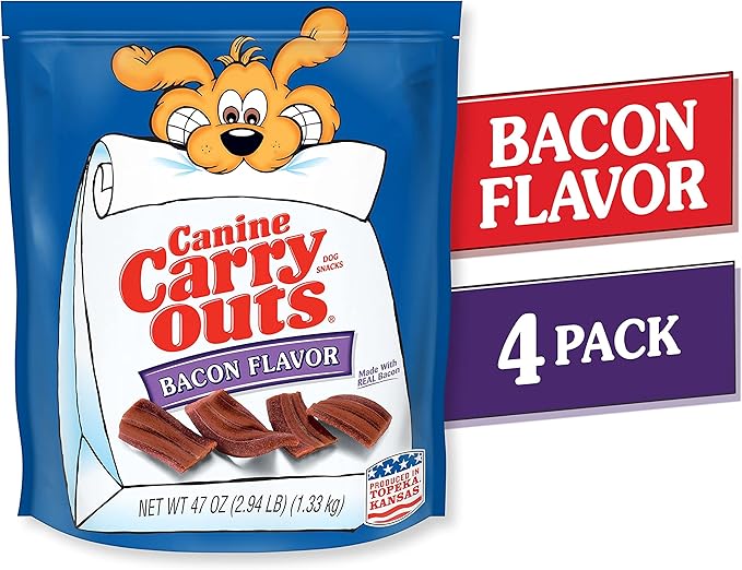 Canine Carry Outs Bacon Flavor Dog Treats, 47 Ounce Bag (Pack of 4)