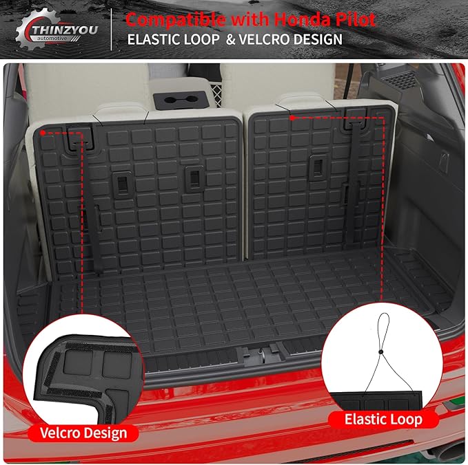 Trunk Mat Compatible with 2023-2026 Honda Pilot Cargo Mat Cargo Liner Trunk Liner Back Seat Cover Protector TPE All Weather 2025 Pilot Accessories (Trunk Mat with Backrest Mat)