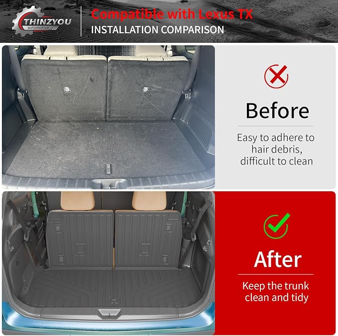 Trunk Mat Compatible with 2024 2025 2026 Lexus TX350 TX500h TX550h+ 6&7 Seats Cargo Mat Cargo Liner Trunk Liner Back Seat Protector All Weather TX Accessories (Trunk Mat with Backrest Mat)