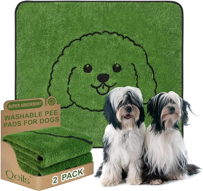 Reusable Puppy Pads , Washable Pee Pads for Dogs 36" x 41" 2 Pack | Super Absorbent & Leakproof Potty Training Pads, Plush Grass-Look With Non-Slip Backing For Crates, Playpens & Small Pets