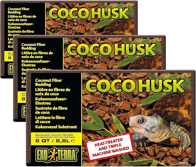 Exo Terra Coco Husk Brick,8 QT (8.8 L) – Natural Coconut Fiber Terrarium Substrate for Reptiles,Amphibians & Tropical Enclosures,(Pack of 3)