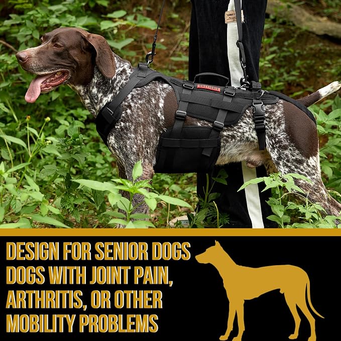 OneTigris Dog Lift Harness for Large Dogs, Dog Hip Support Brace, Full Body Lifter with Handles Invictus Multifunctional Mobility Assistance Vest for Back Legs (Black, Large)