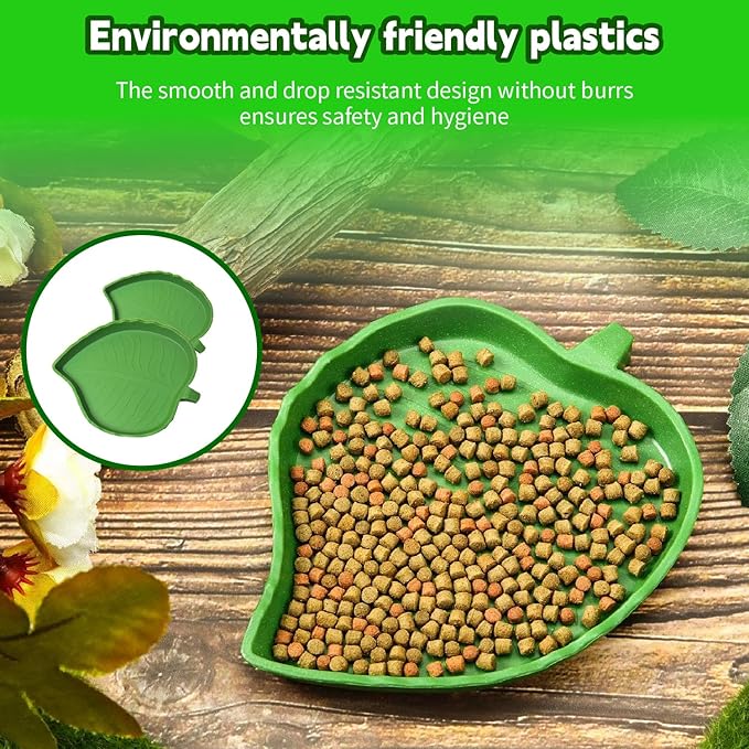2pcs Leaf Reptile Food Water Bowl,Bowls Turtle Feeding Dishes,Tortoise Habitat Accessories Food and Water Feeder,for Tortoises, Lizards, Geckos and Other Reptiles 2 Sizes