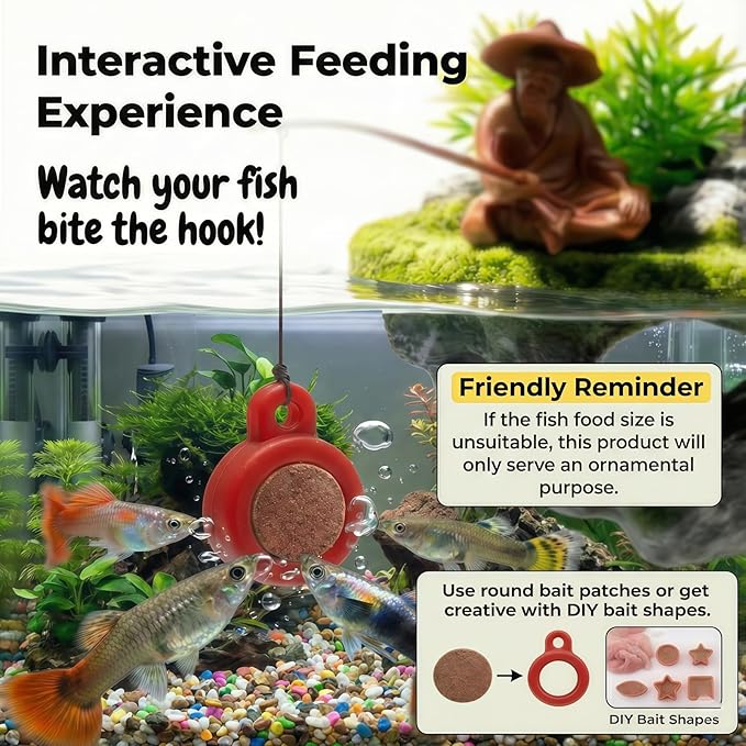 Aquarium Floating Island Decoration with Interactive Fish Feeding Hook,Fish Tank Decorations for Betta,Guppy & Shrimp,Safe ABS Material Floating Fish Tank Decorations,3D Old Man