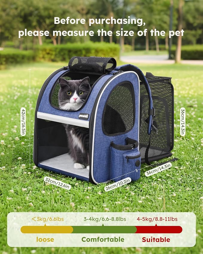 pecute Cat Backpack Visiable, Cat Carrier Expandable with Acrylic Window | Durable Oxford Cloth, Lockable Zipper,Use for Pet Under 11 lbs to Travel