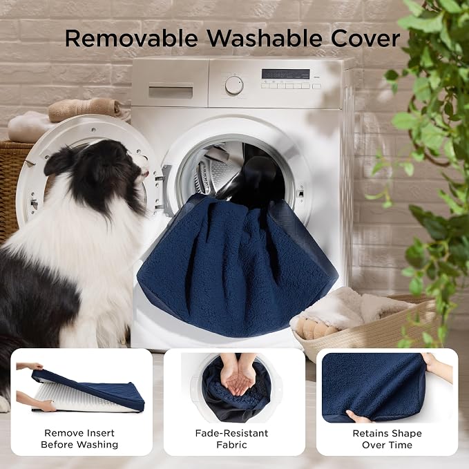 Bedsure XL Dog Bed for Crate, Pet Bed with Washable Cover, 41x27 Inch Navy | Orthopedic Egg Crate Foam, Flat Rectangle Sherpa Mat, Non-Slip Bottom, Comfy Removable Cover, For Extra Large Pets ≤ 65 lbs