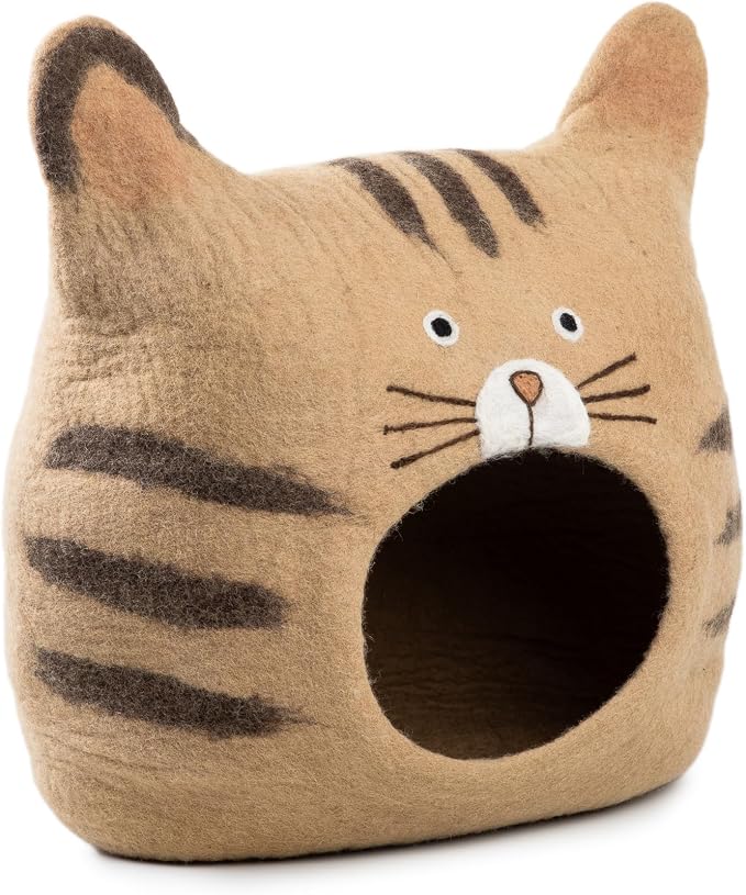Luxurious Merino Wool Cat Cave - Foldable Hideaway Pod for Indoor Cats - Premium Felt Kitten Pet Enclosure - Covered Cat House for Ultimate Cozy Comfort by Woolygon (Face)