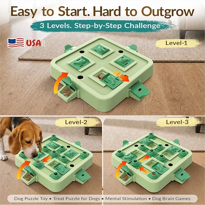 KADTC 3-Level Dog Chess Puzzle Toy, Brain & Mental Stimulation, Smart Dogs | Large size. Beginner-to-Advanced challenge beats boredom, burns energy, builds focus, slows eating, rewards sharper thinking.