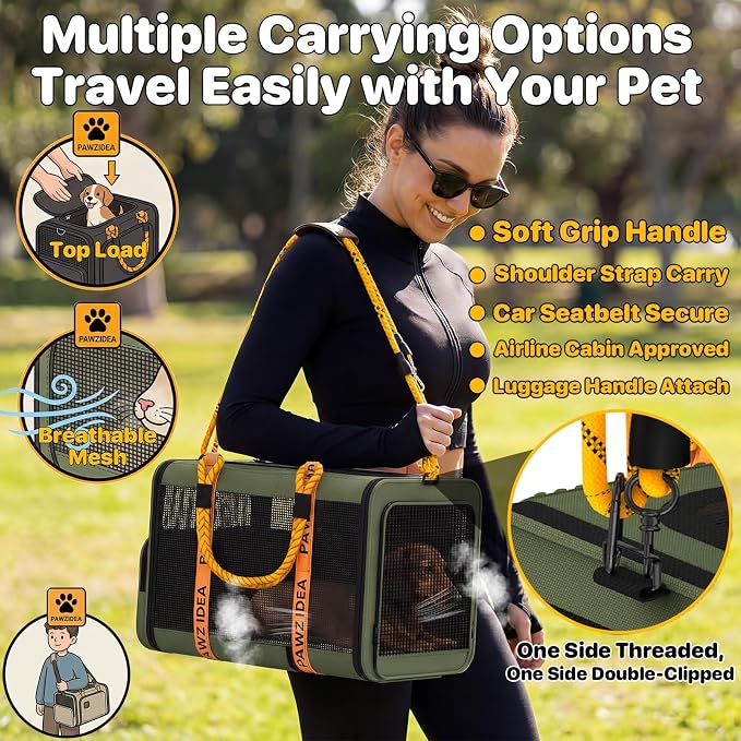 PAWZIDEA Expandable Pet Carrier for Small Cats & Dogs, TSA Airline Approved | 18"×11"×11" Soft-Sided Small Dog Travel Bag, Collapsible Top-Load Cat Carrier for 2 Cats Under Seat, Puppy Car Seat Up 15lbs