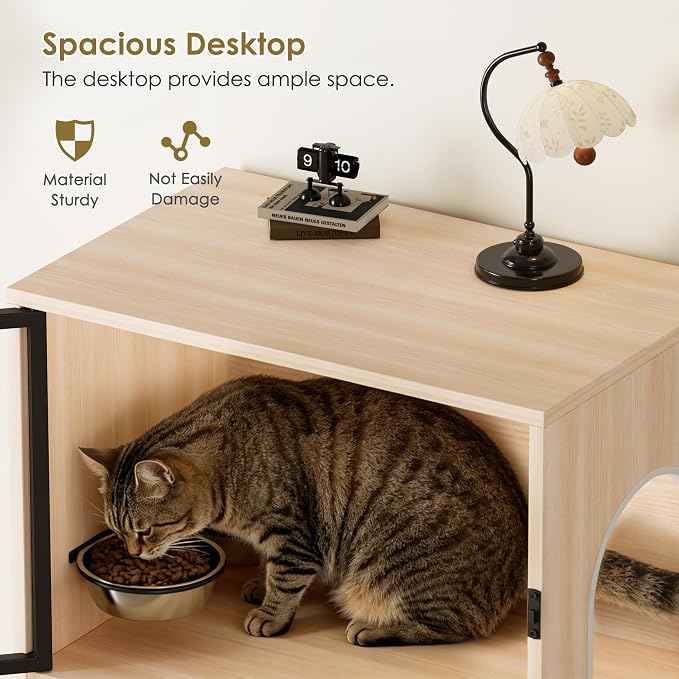 Dog Proof Cat Feeding Station, Dog Proof Cat Feeder, Cat Food Table,Nature | Cat Feeding Station with Scratching Post, Elevated Cat Food Bowls with Stand, Pet Food Storage Cabinet, Cat House Furniture