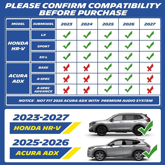 Michelin Vehicle Mats, Premier Series All-Weather TPE Custom Fit Liner for Honda HR-V LX/EX-L/Sport 2023-2026 Gasoline & Hybrid & Acura ADX 2025-2026, without Premium Audio System, Floor Mats(6 Piece)