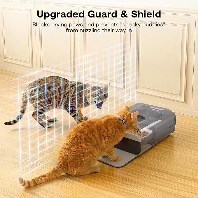 Automatic Cat Feeder with RFID Collar Sensor for Multi-Pet Households, Anti-Stealing Food Dispenser with Sealed Lid for Wet Dry Food & Prescription Diet for Cats and Small Dogs, Black