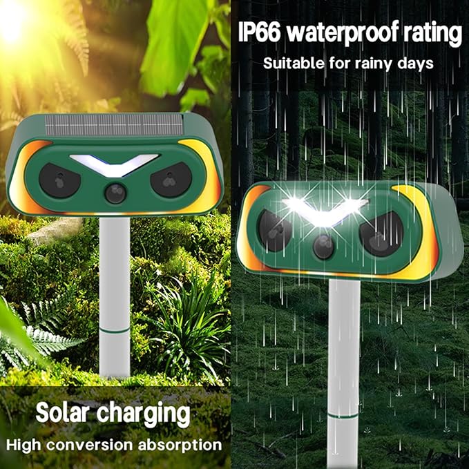 2026 Upgraded Solar-Ultrasonic-Animal-Repellent Outdoor, Deer Repellent Devices Squirrel Cat Raccoon Rabbit Dog Deterrent, Keep Skunk Away Motion Detection with Flash Light for Yard Garden Lawn 1-PACK