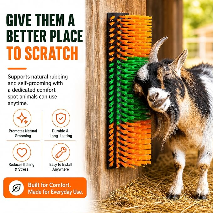 Livestock Scratching Brush 1-Pack — Cattle Horse Goat Pig Sheep Grooming Post, High-Visibility Animal Scratcher, Stress Relief Goat Toys for Summer Itch & Shedding
