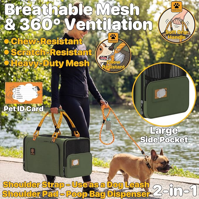 PAWZIDEA Expandable Pet Carrier for Small Cats & Dogs, TSA Airline Approved | 18"×11"×11" Soft-Sided Small Dog Travel Bag, Collapsible Top-Load Cat Carrier for 2 Cats Under Seat, Puppy Car Seat Up 15lbs